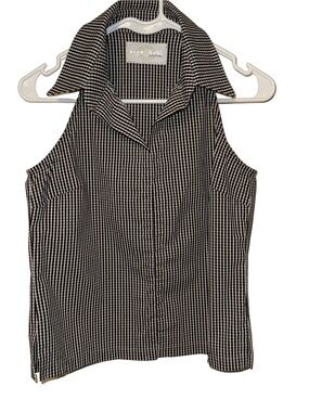 Vintage Equestrian Designs Santa Barbara Sleeveless Gingham Top M Black White
